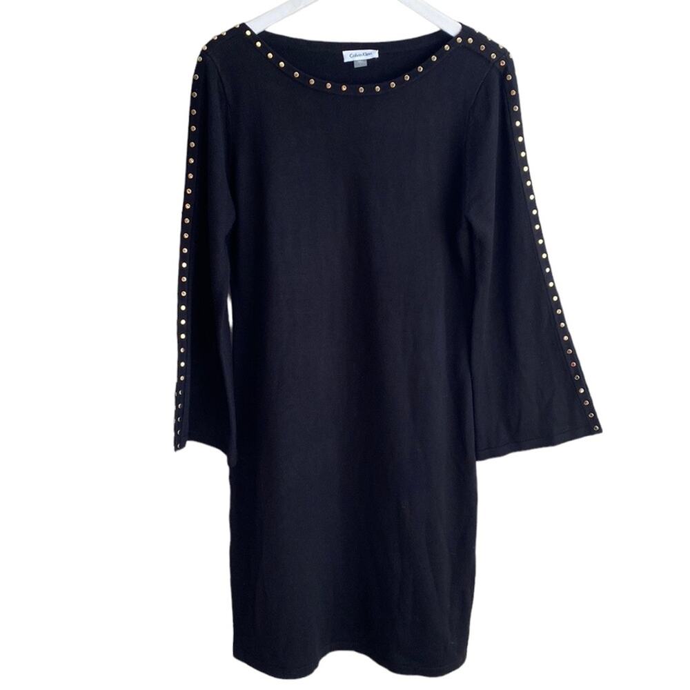 Calvin Klein Long Sleeve Split sleeve studded sweater dress black l